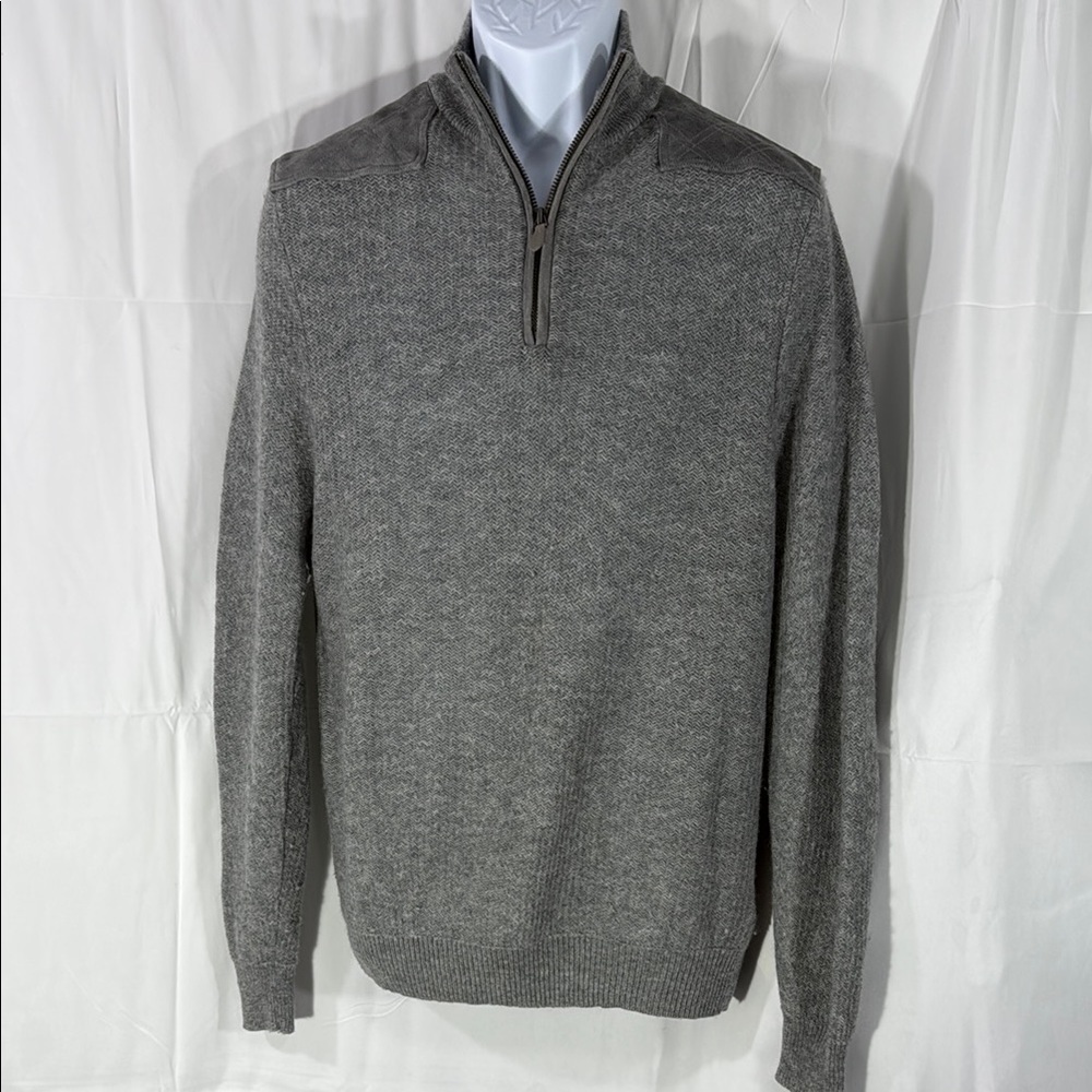 Vineyard Vines Quarter Zip Men's Cashmere With Leather Shoulder Sweater Size S